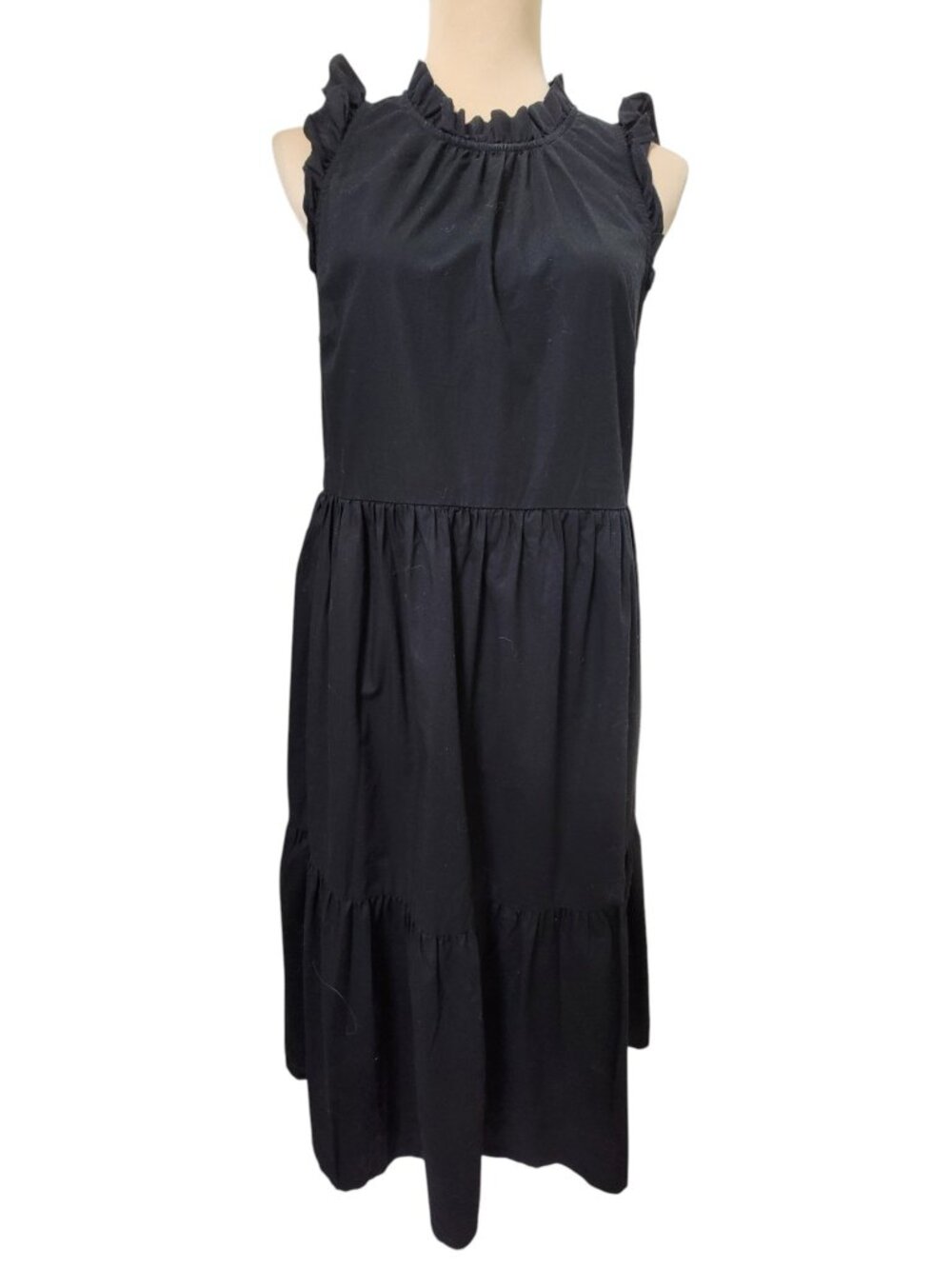 J. Crew Size 8 Black Sleeveless Tiered Ruffled Midi Dress